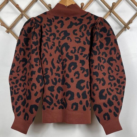 New 525 Leopard Mock Neck Pullover in Cinnamon Multi Women's Size M - Picture 4 of 12